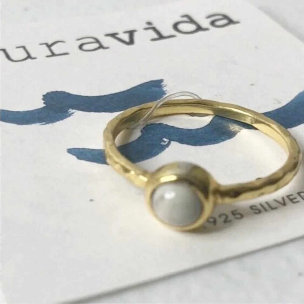 Pura Vida Ring 925 Sterling Silver Gold Plated Boho Howlite